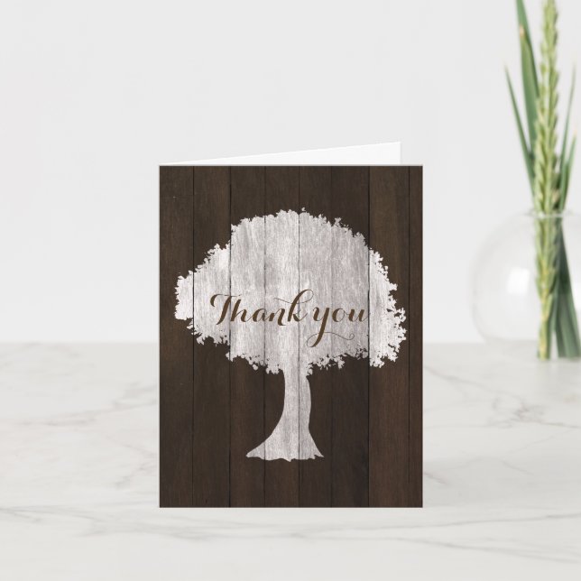 White Oak Tree Rustic Wedding Thank You Card (Front)