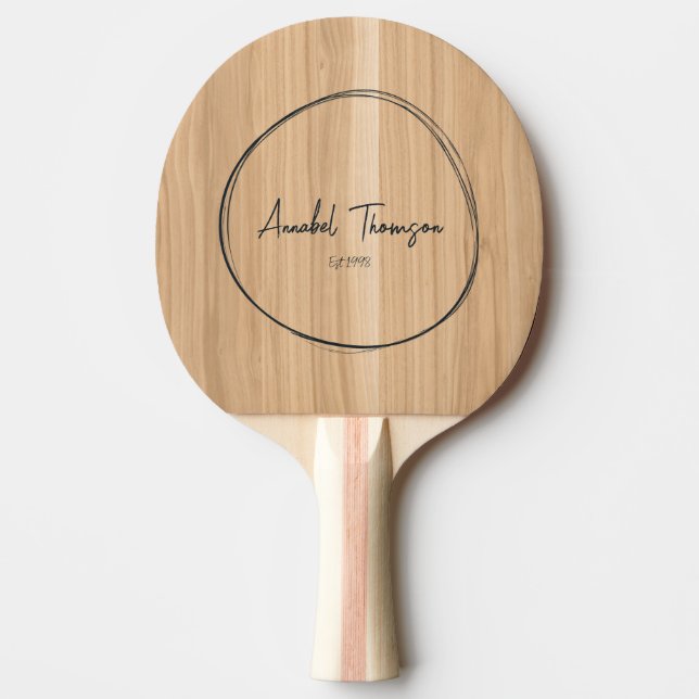 White Oak Wood Name in Drawn Circle  Ping Pong Paddle (Front)