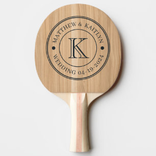 White Oak Wood Wedding Monogram Ping Pong Paddle