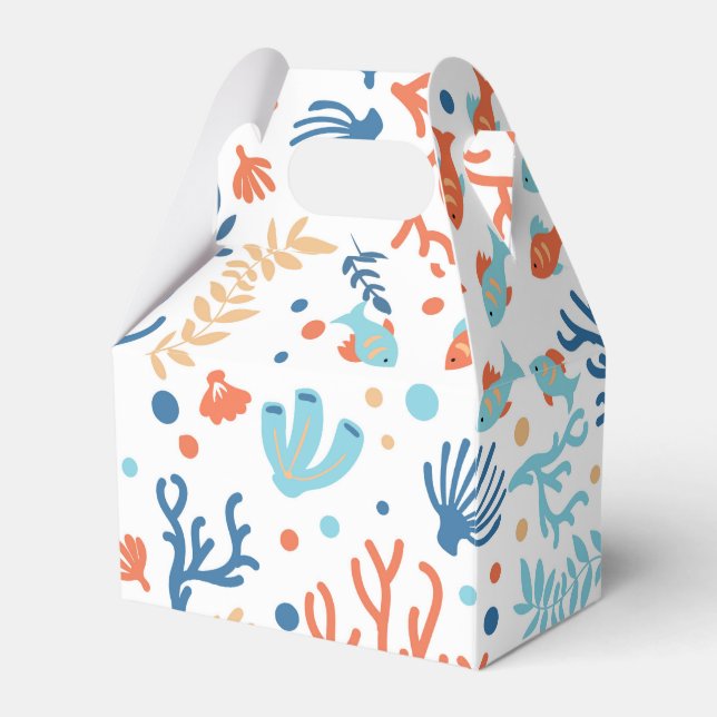 White ocean foliage cute fish pattern favour box (Front Side)
