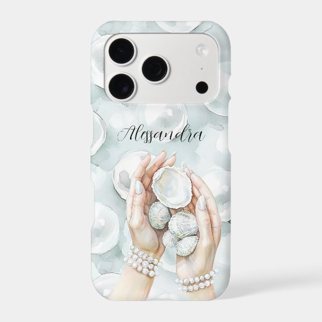 White Ocean Seafoam Blue Shells Pearls (Back)
