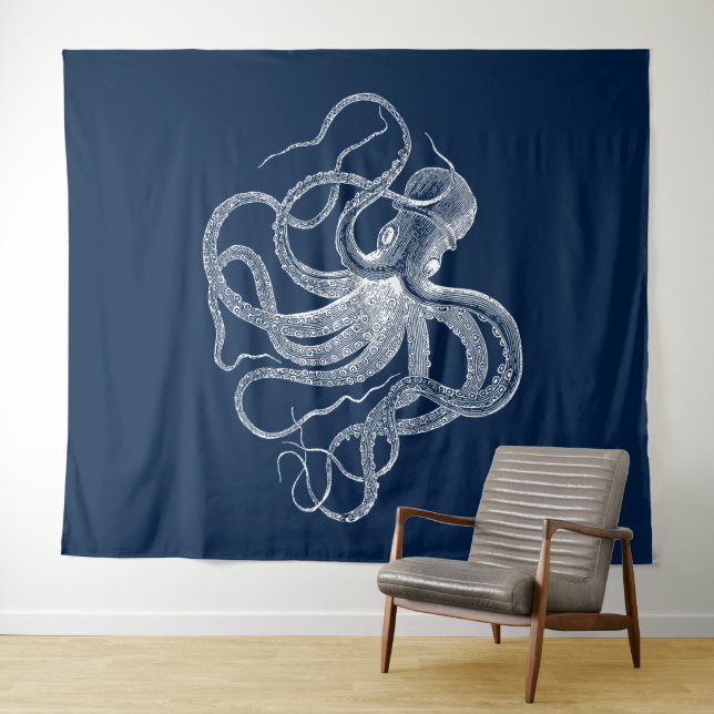 White octopus illustration tapestry (In Situ (Horizontal))