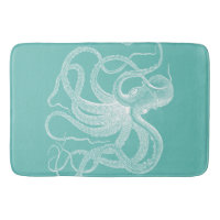 White octopus nautical illustration on blue-green