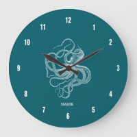 White octopus on custom turquoise background monog