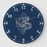 White octopus on dark blue large clock