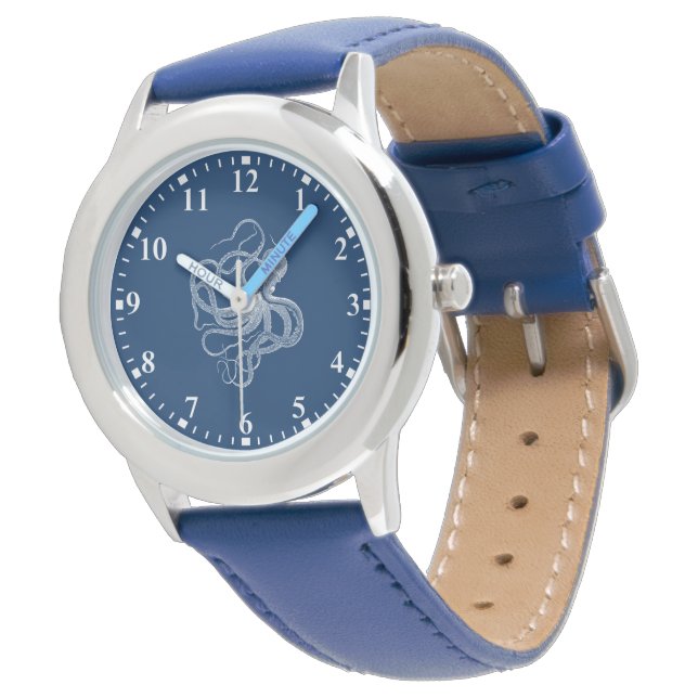 White octopus on dark blue watch (Angled)