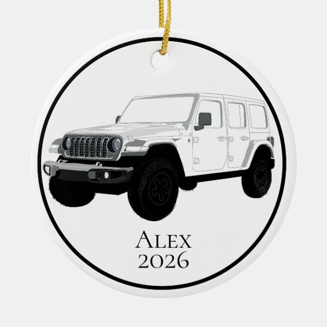 White Off-Road Utility Vehicle 7 slot grille Ceramic Tree Decoration (Front)