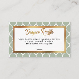 White Ogee & Gold Foil, Sage Diaper Raffle Tickets Enclosure Card