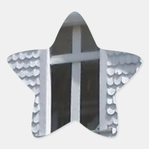 white old church in the mountains star sticker