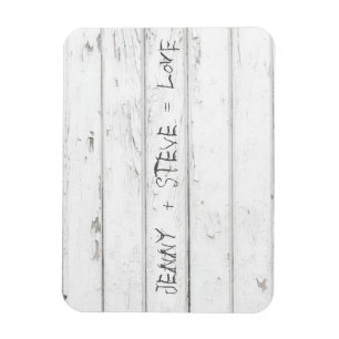 White Old Wood with Engraved Names Magnet