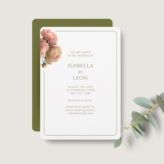 White & Olive | Blush Rose Wedding Invitation (Creator Uploaded)