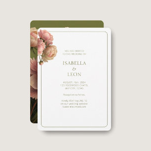 White & Olive Blush Rose Wedding Invitation