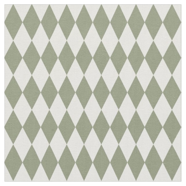 White & Olive Green Harlequin Diamonds Fabric (Close Up)