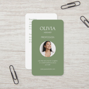 White / Olive Green Photo Social QR Code Business Card