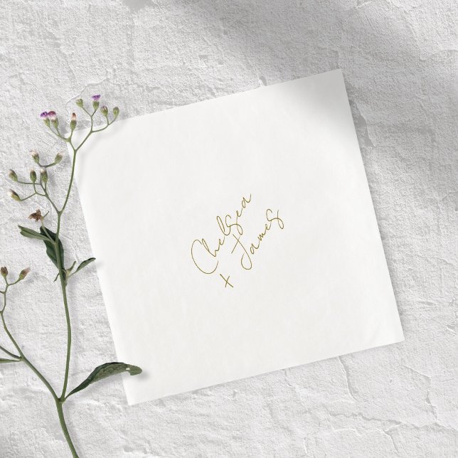 White & Olive Green Script Minimalist Wedding  Napkin (Creator Uploaded)