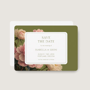 White Olive Green Vintage Rose Wedding Invitation