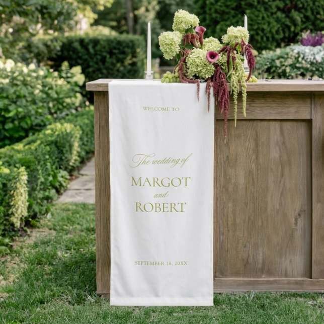 White & Olive Green Wedding Welcome Sign Banner (White & Olive Green Wedding Welcome Sign Banner)