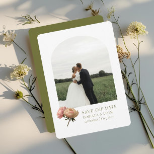 White & Olive   Modern Rose Save the Date Invitation