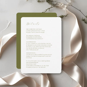 White & Olive   Script Minimal Wedding Detail  Enclosure Card