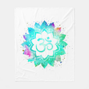 *~* White OM Symbol Lotus Flower Mandala New Age Fleece Blanket