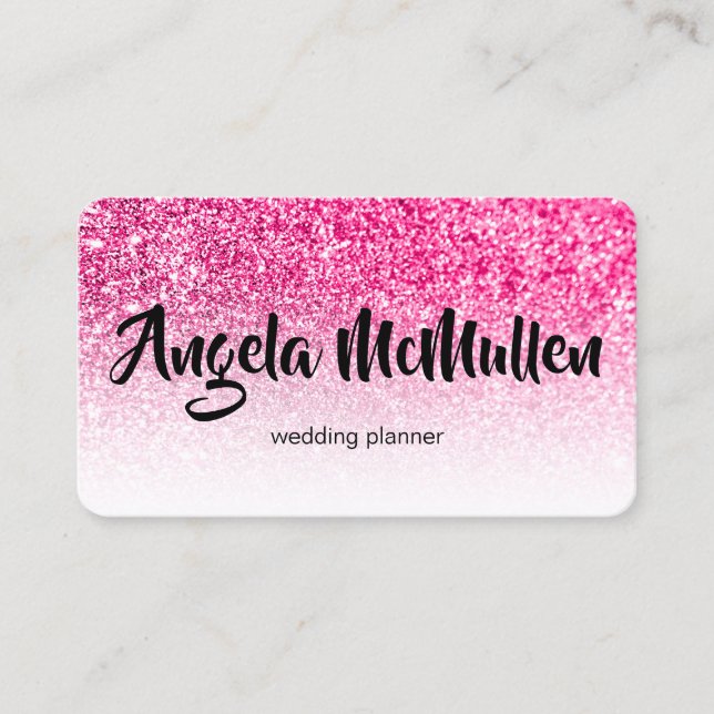 White Ombre Hot Pink Glitter Bokeh Photo Business Card (Front)