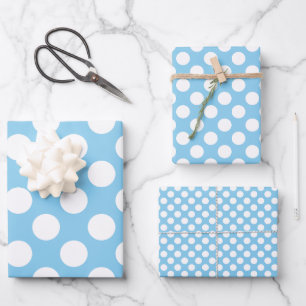 White on Baby Blue Different Size Polka Dots Wrapping Paper Sheet