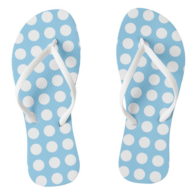 White on Baby Blue Large Horizontal Polka Dots Jandals (Footbed)