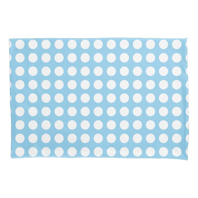 White on Baby Blue Large Horizontal Polka Dots Pillowcase (Front)