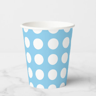 White on Baby Blue Large Size Horiz. Polka Dots Paper Cups