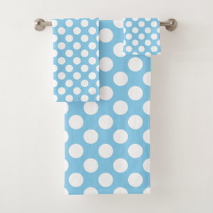 White on Baby Blue Large Size Polka Dots Bath Towel Set