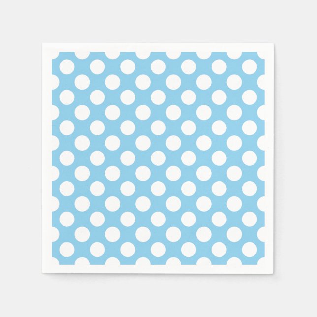White on Baby Blue Large Size Polka Dots Paper Napkin (Front)