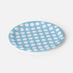 White on Baby Blue Large Size Polka Dots Paper Plate