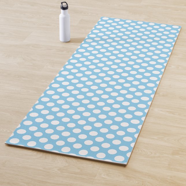 White on Baby Blue Large Size Polka Dots Yoga Mat (In Situ)