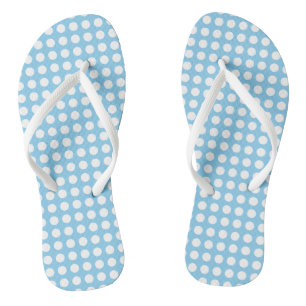 White on Baby Blue Medium Horizontal Polka Dots Jandals