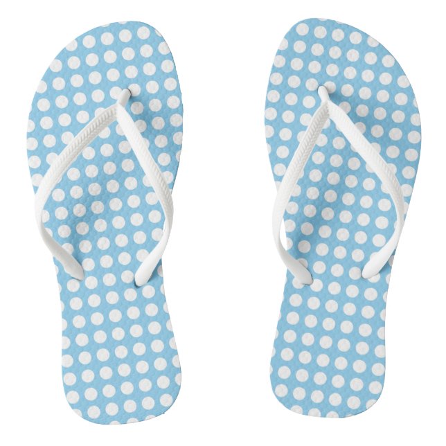 White on Baby Blue Medium Horizontal Polka Dots Jandals (Footbed)