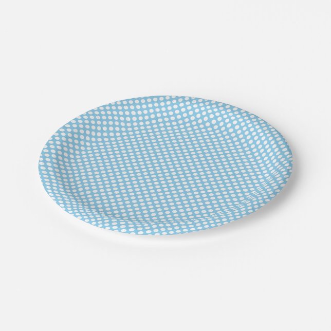 White on Baby Blue Small Size Polka Dots Paper Plate (Angled)