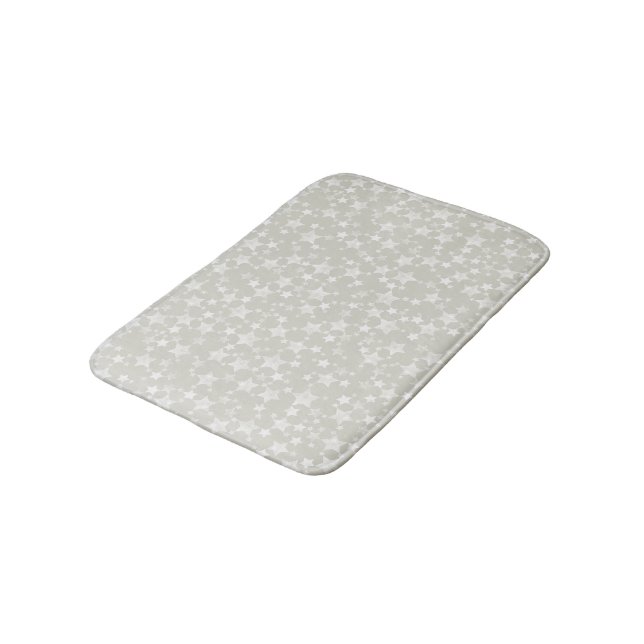White on Beige | Lino Print Stars Pattern Bath Mat (Angled)