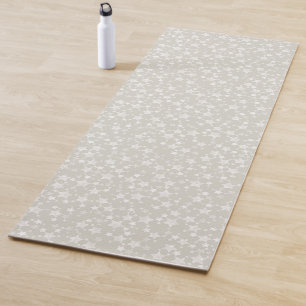 White on Beige Lino Print Stars Pattern Yoga Mat
