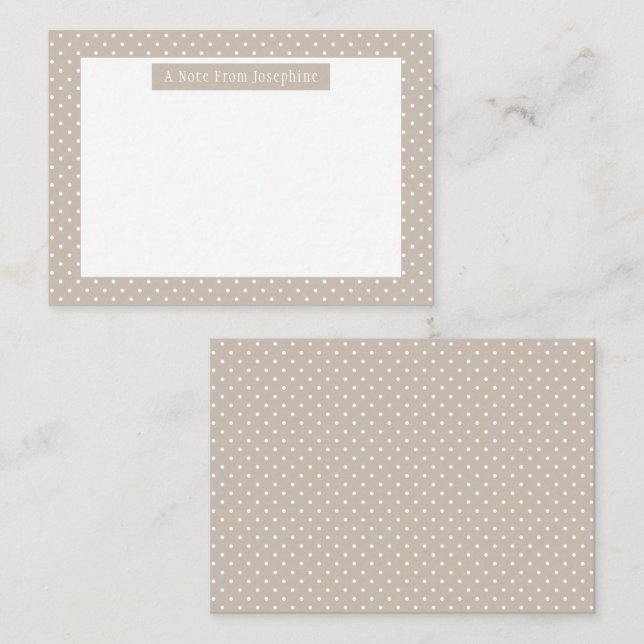 White On Beige Polka Dots Pattern Custom Text Card (Front/Back)