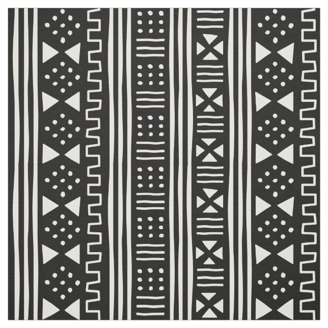 White on Black African MudCloth Inspired Scaleable Fabric (Swatch)