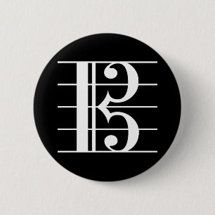 White-on-Black Alto Clef 6 Cm Round Badge