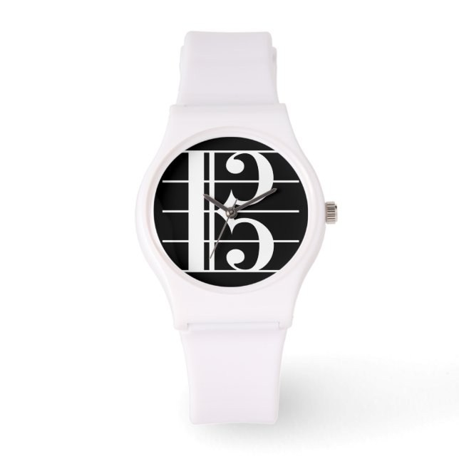 White-on-Black Alto Clef Watch (Front)