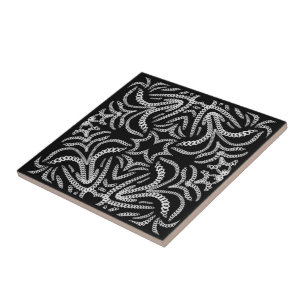 White On Black Chain Linked Repeating Pattern Art Tile