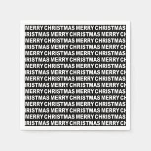 White on Black Christmas Typography Paper Napkin