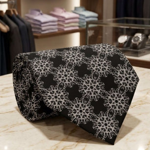 White On Black Circular Pulsar Symmetry Pattern Tie
