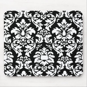 White On Black Damask Mousepad