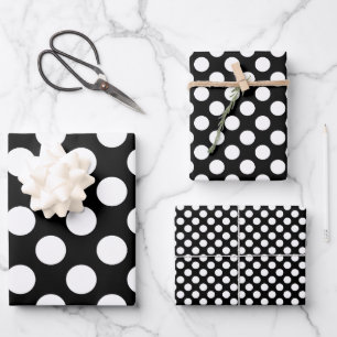 White on Black Different Size Polka Dots Wrapping Paper Sheet