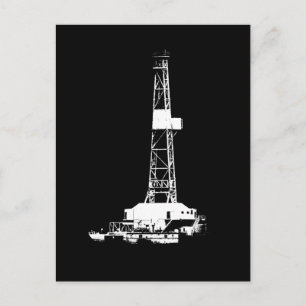 White on Black Drilling Rig Silhouette Postcard