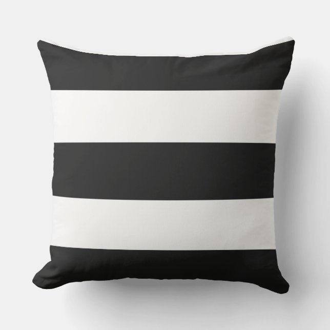 WHITE on BLACK Elegant Stylish Modern Stripes Cushion (Front)