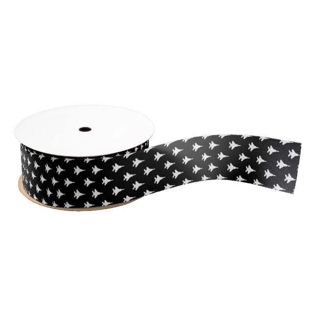 White on Black F-15 Fighter Jet Patterned Grosgrain Ribbon (Spool)